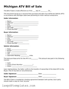 Free ATV Bill of Sale Template for the State of Michigan