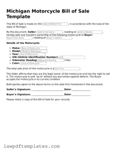 Free Motorcycle Bill of Sale Template for the State of Michigan