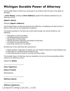 Free Durable Power of Attorney Template for the State of Michigan