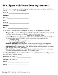 Free Hold Harmless Agreement Template for the State of Michigan