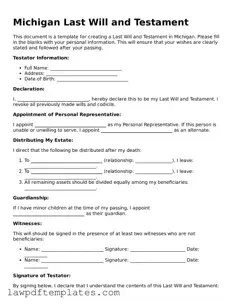 Free Last Will and Testament Template for the State of Michigan