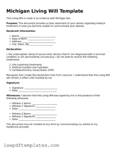 Free Living Will Template for the State of Michigan
