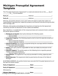 Free Prenuptial Agreement Template for the State of Michigan
