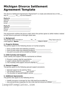 Free Divorce Settlement Agreement Template for the State of Michigan