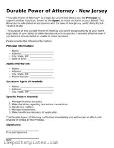 Free Durable Power of Attorney Template for the State of New Jersey