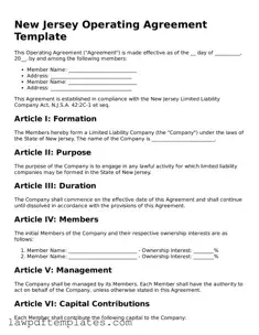 Free Operating Agreement Template for the State of New Jersey
