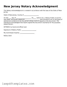 Free Notary Acknowledgement Template for the State of New Jersey