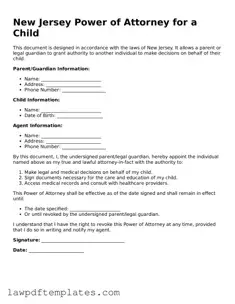 Free Power of Attorney for a Child Template for the State of New Jersey