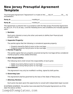 Free Prenuptial Agreement Template for the State of New Jersey