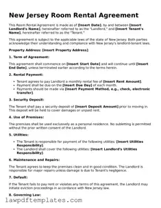 Free Room Rental Agreement Template for the State of New Jersey