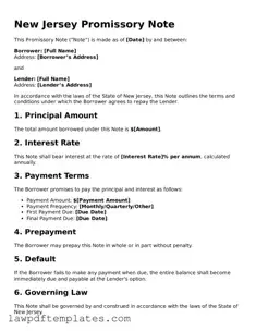 Free Promissory Note Template for the State of New Jersey