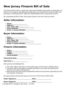 Free Firearm Bill of Sale Template for the State of New Jersey