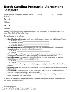 Free Prenuptial Agreement Template for the State of North Carolina