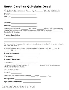 Free Quitclaim Deed Template for the State of North Carolina
