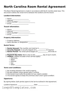 Free Room Rental Agreement Template for the State of North Carolina