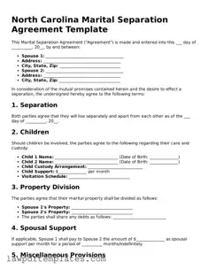Free Marital Separation Agreement Template for the State of North Carolina