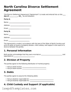 Free Divorce Settlement Agreement Template for the State of North Carolina