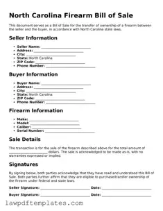Free Firearm Bill of Sale Template for the State of North Carolina