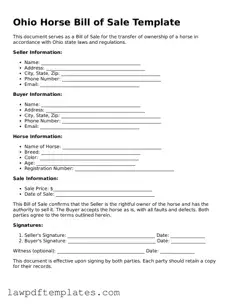 Free Horse Bill of Sale Template for the State of Ohio