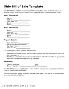 Free Bill of Sale Template for the State of Ohio