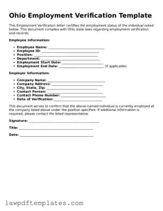 Free Employment Verification Template for the State of Ohio