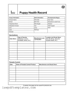 Fillable Puppy Health Record Template