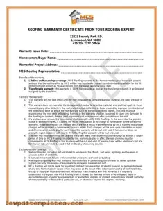 Fillable Roofing Warranty Certificate Template