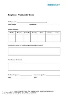 Fillable Employee Availability Template