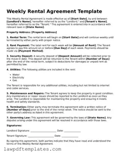 Attorney-Approved Weekly Rental Agreement Document