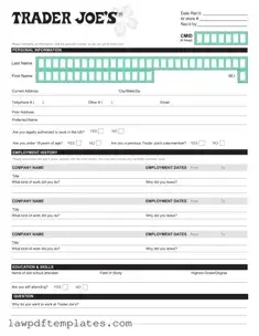 Fillable Trader Joe's application Template