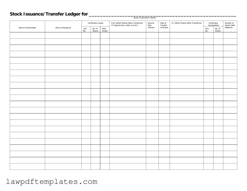 Fillable Stock Transfer Ledger Template