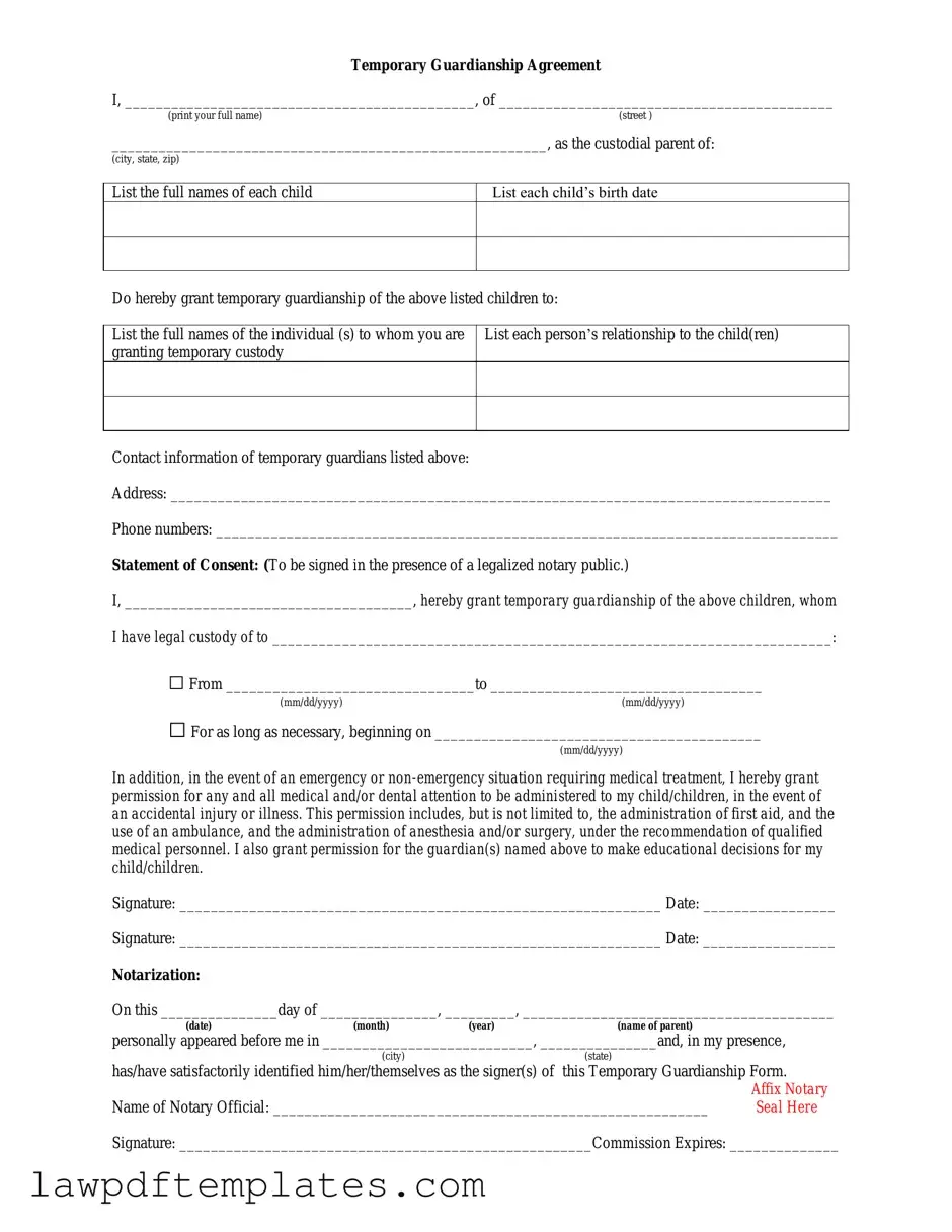 Fillable Temporary Custody Template