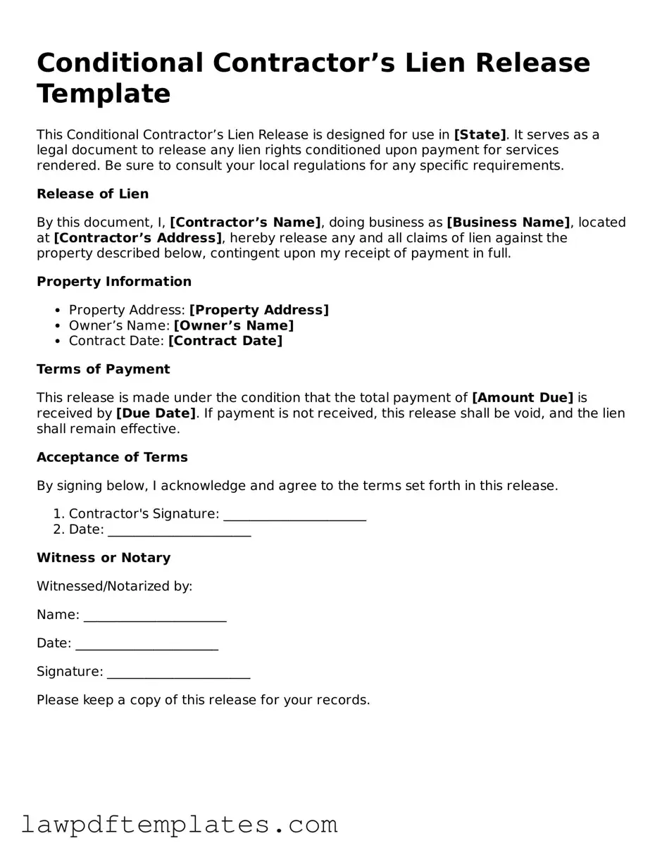 Attorney-Approved Conditional Contractor’s Lien Release Document