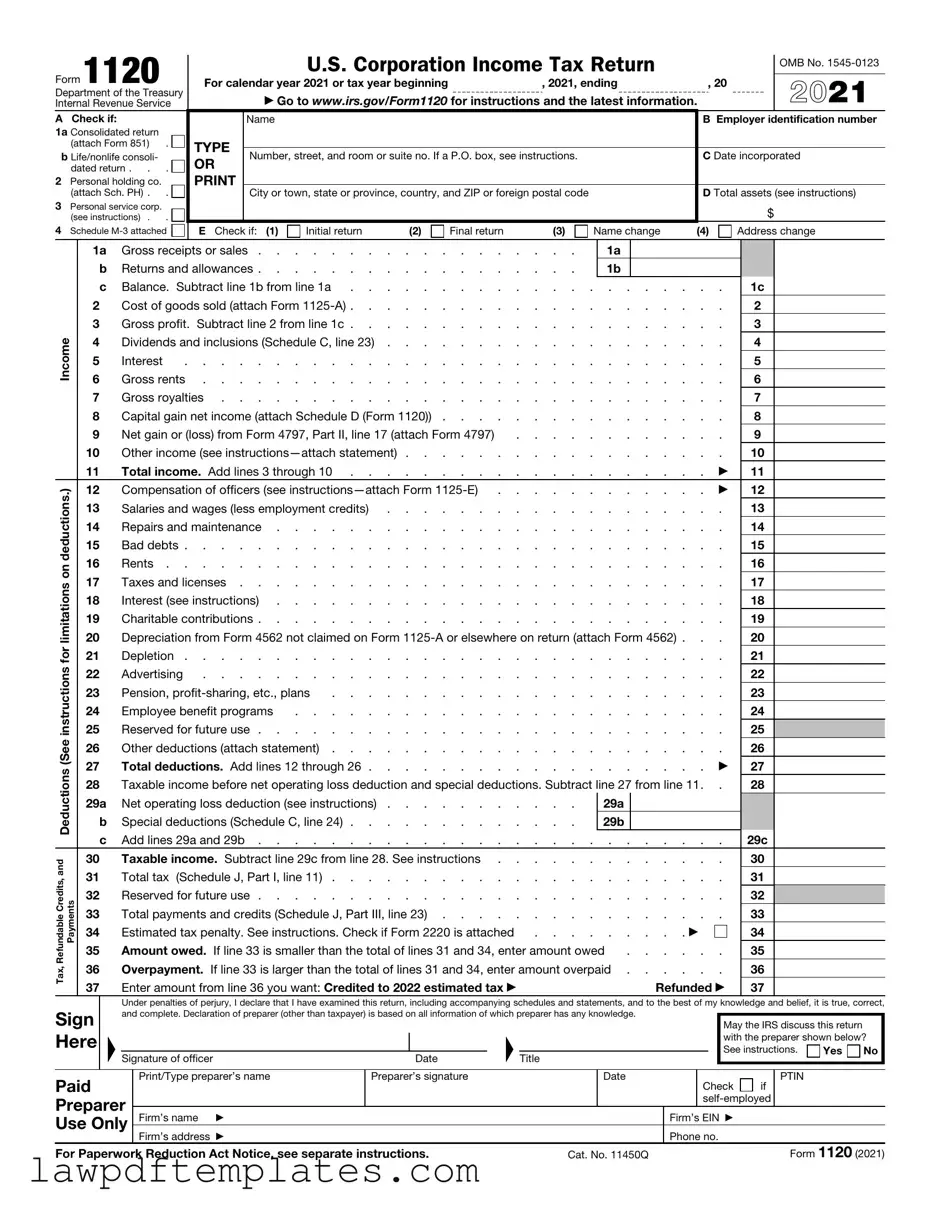Fillable IRS 1120 Template