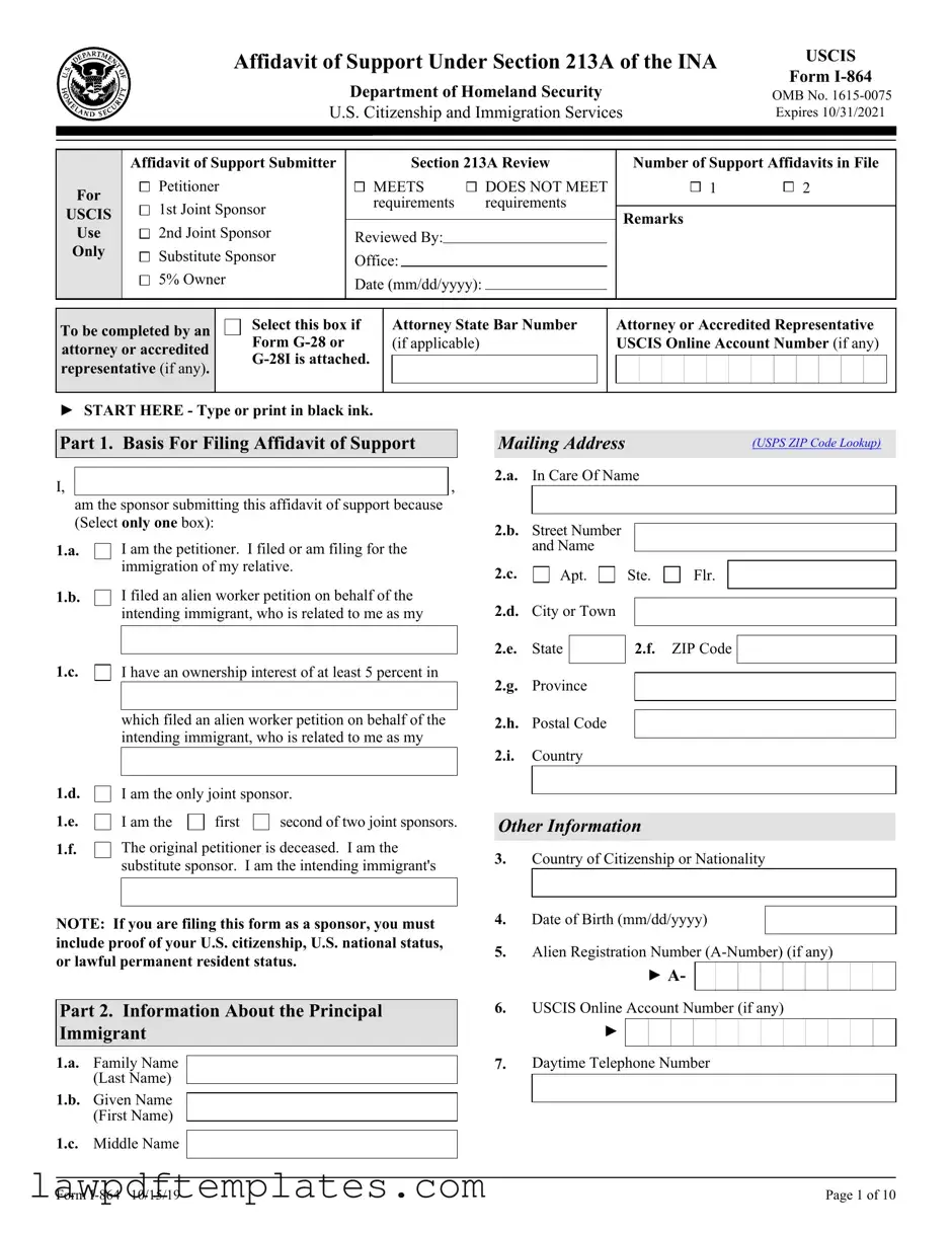 Fillable USCIS I-864 Template