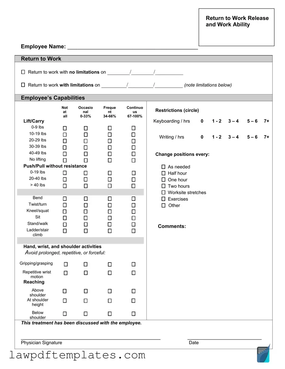 Fillable Work Release Template